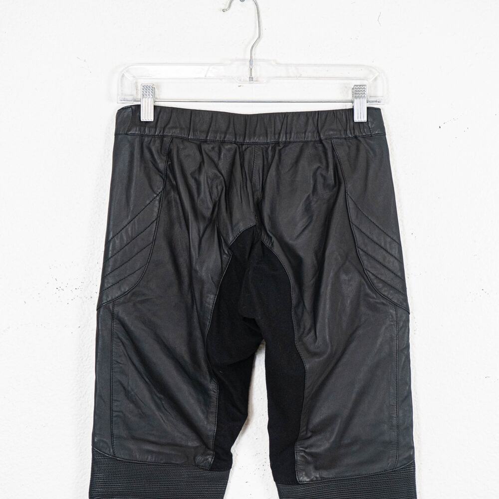 Skingraft Black Leather Moto Pants Quilted Knee Zip Skinny Biker size Small - Picture 10 of 15